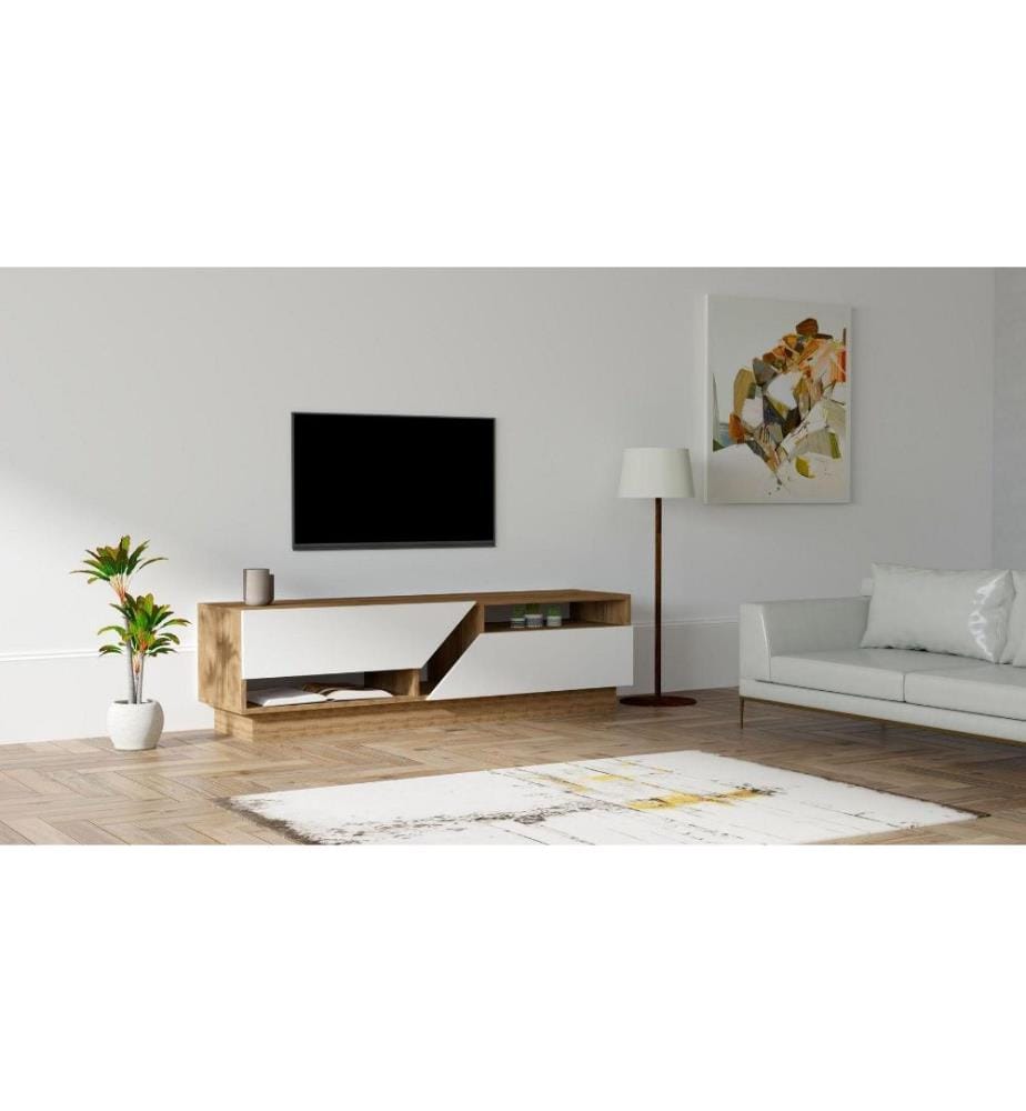 Meuble TV, Noyer Blanc, Panneau de particules mélaminé