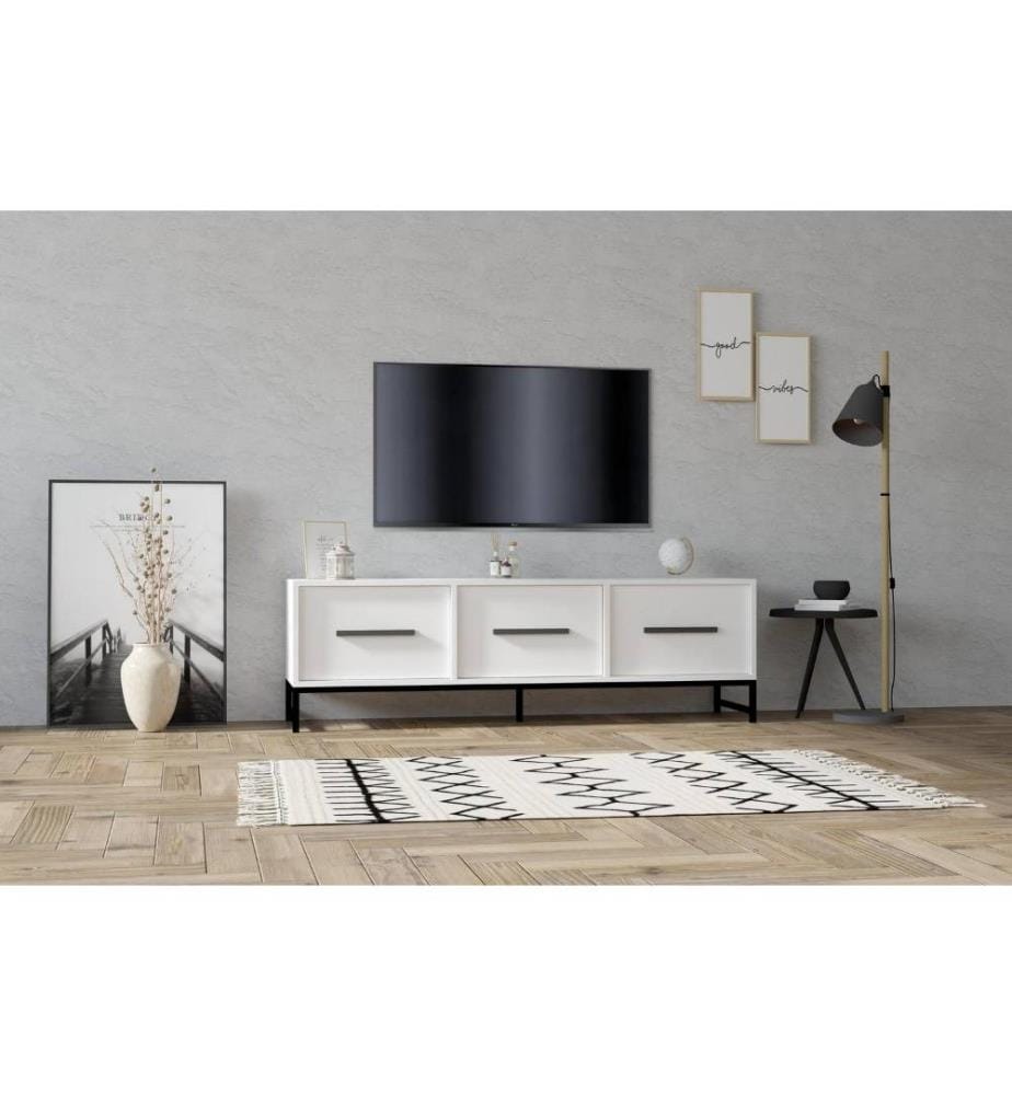Meuble TV, blanc, panneau de particules mélaminé
