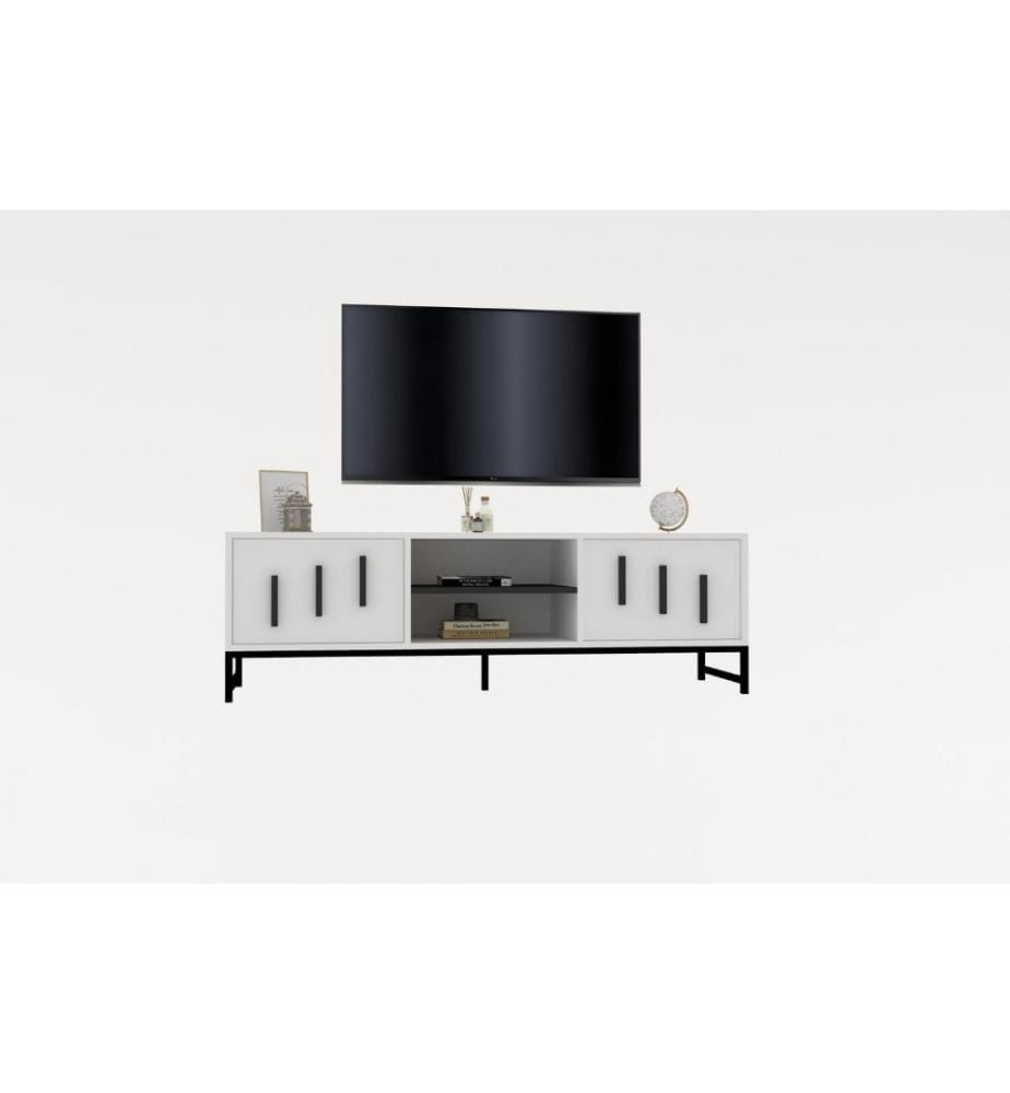 Meuble TV, blanc, panneau de particules mélaminé