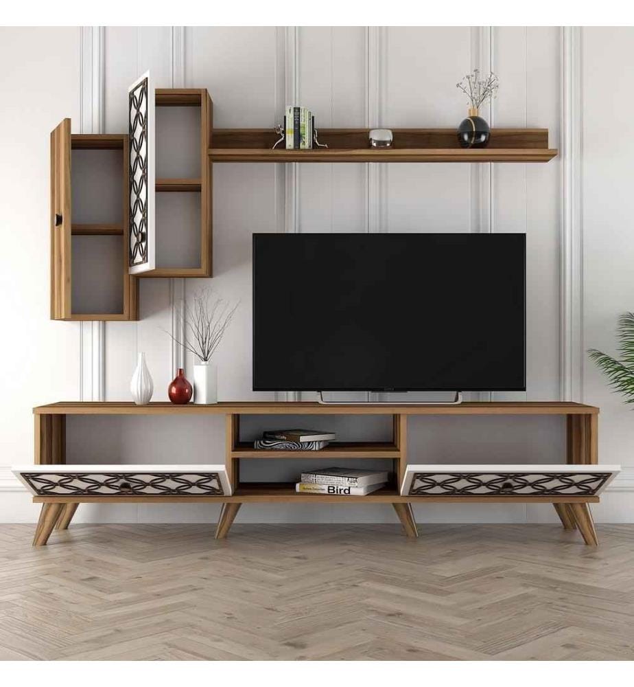 TV-Element, Nussbaum weiss, Melaminbeschichtete Spanplatte