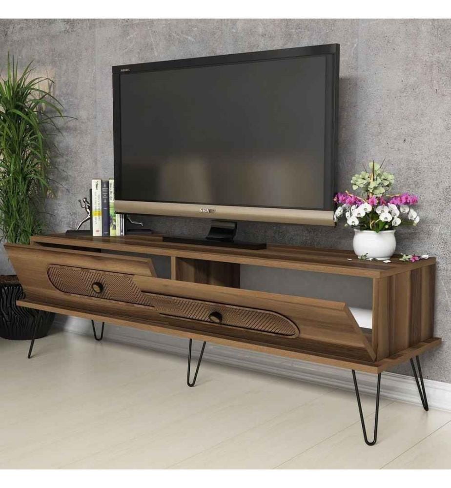 Meuble TV, noyer, panneau de particules mélaminé