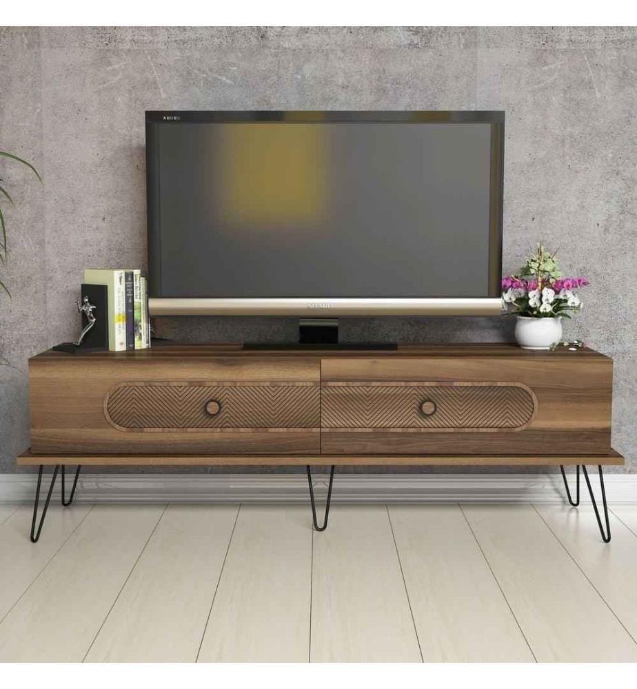 Meuble TV, noyer, panneau de particules mélaminé