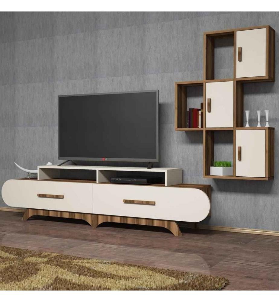 TV-Element, Nussbaum creme, Melaminbeschichtete Spanplatte