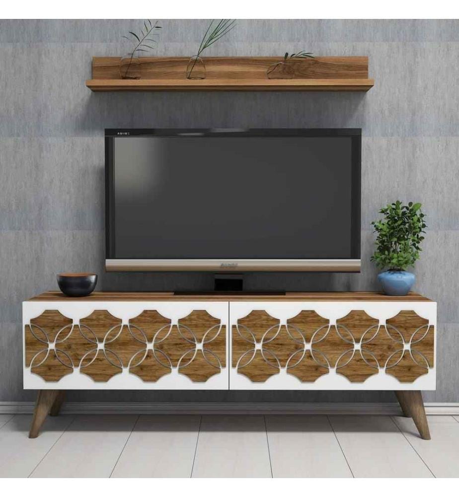 Meuble TV, noyer, panneau de particules mélaminé