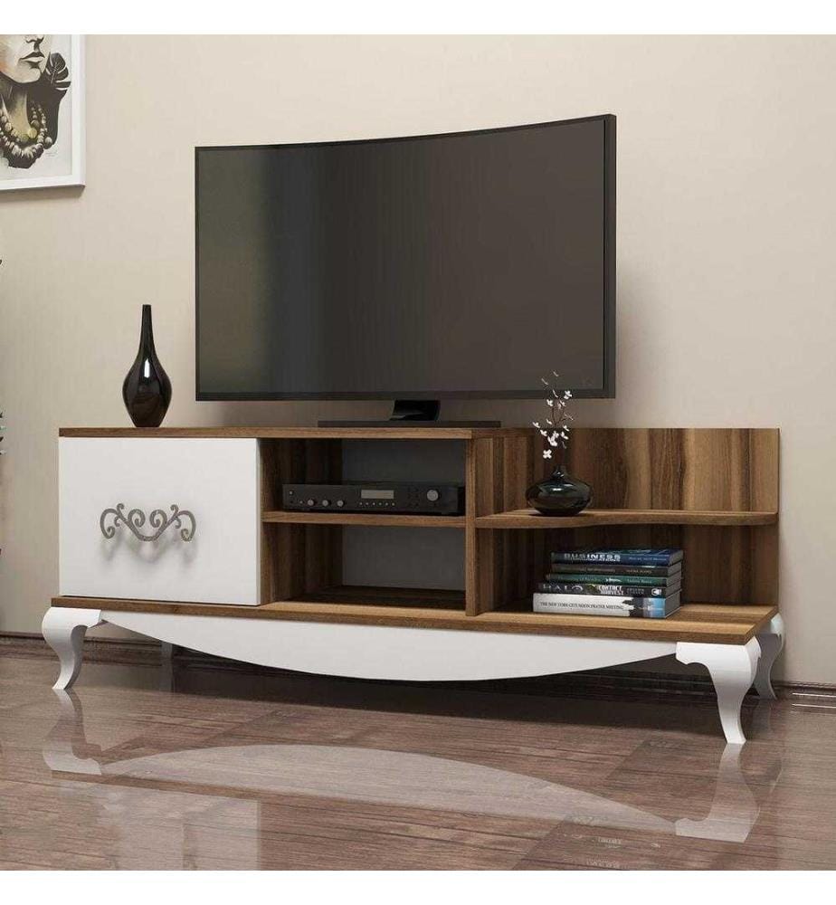 Meuble TV, Noyer Blanc, Panneau de particules mélaminé