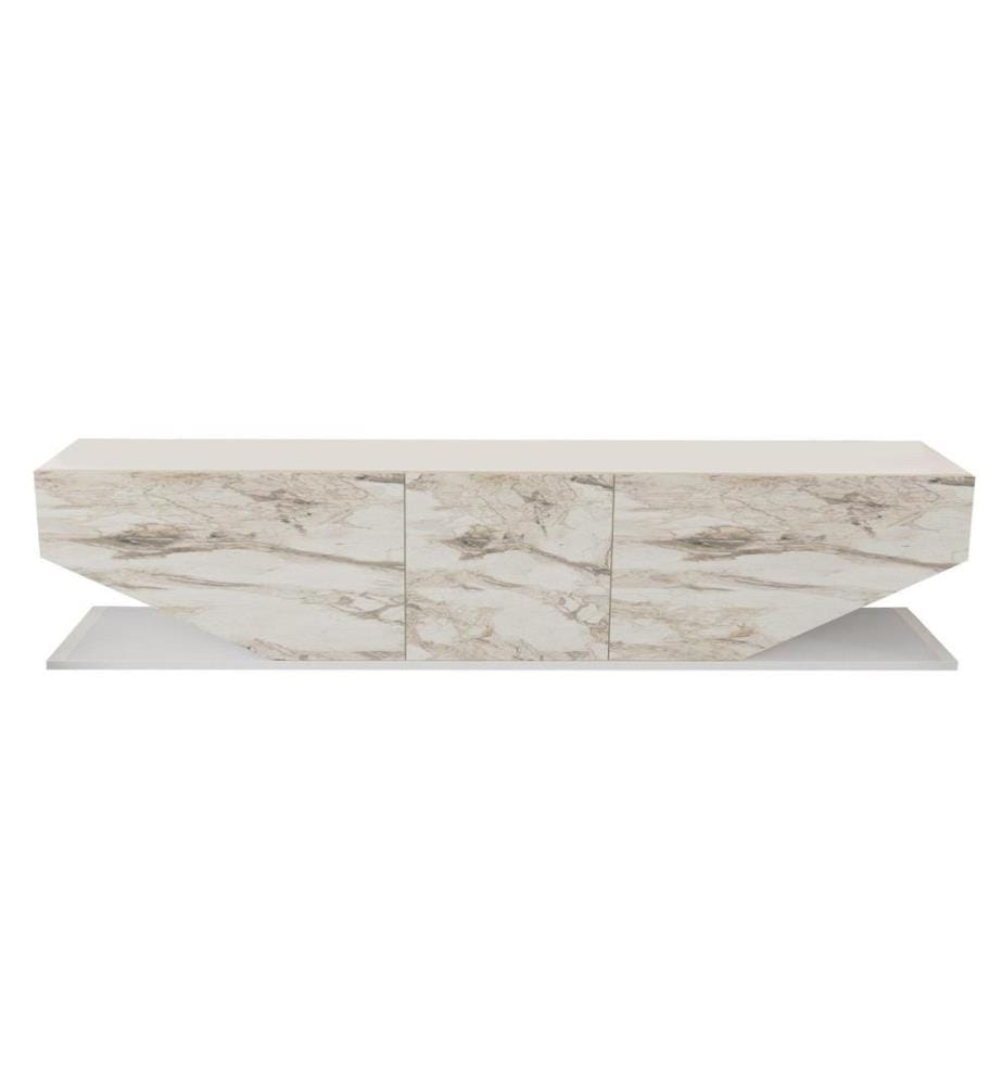Meuble TV, marbre blanc, panneau de particules mélaminé