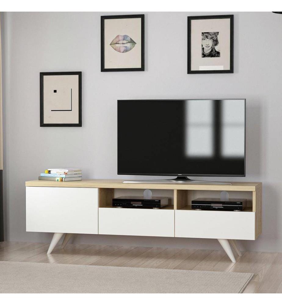 TV-Ständer, Eiche weiss, melaminbeschichtete Spanplatte