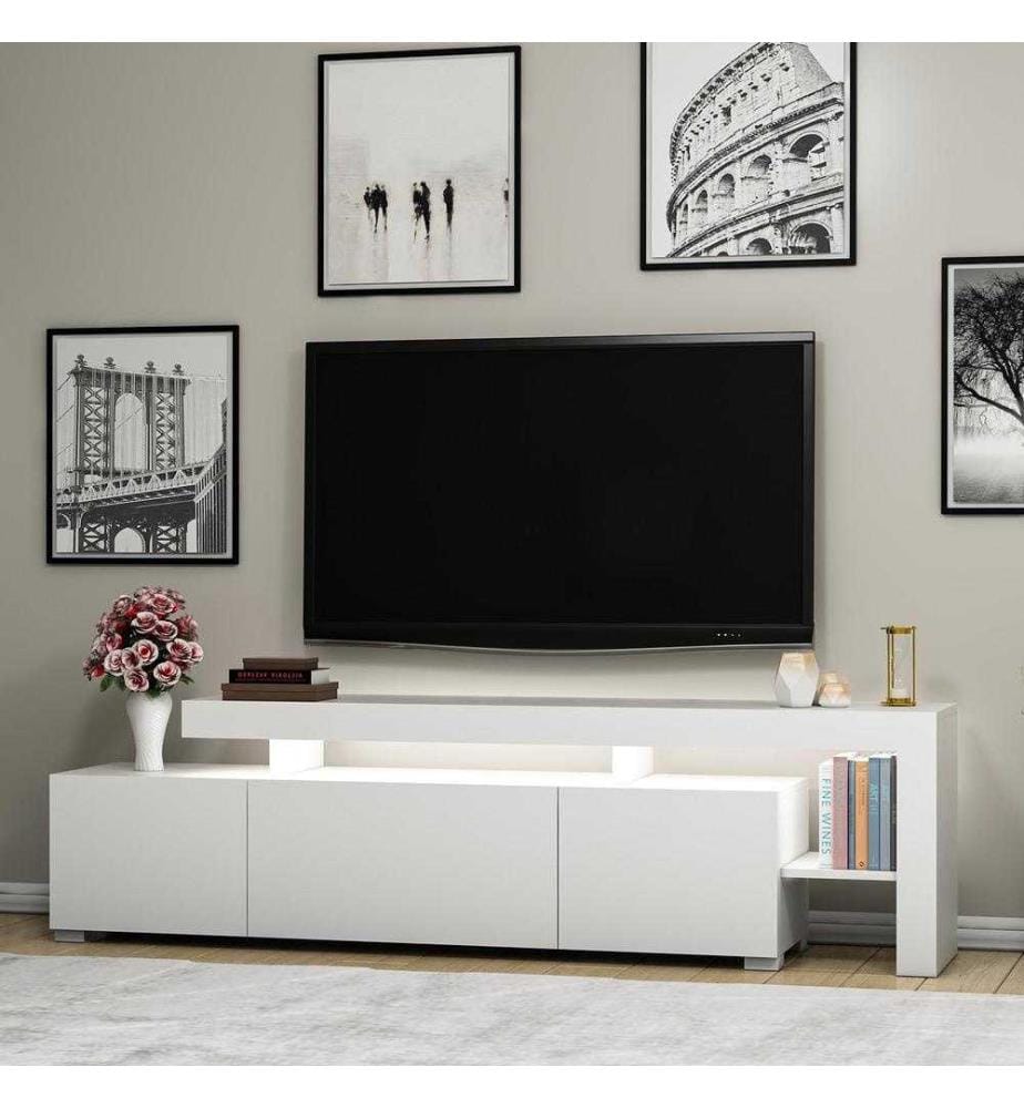 Meuble TV, blanc, panneau de particules mélaminé