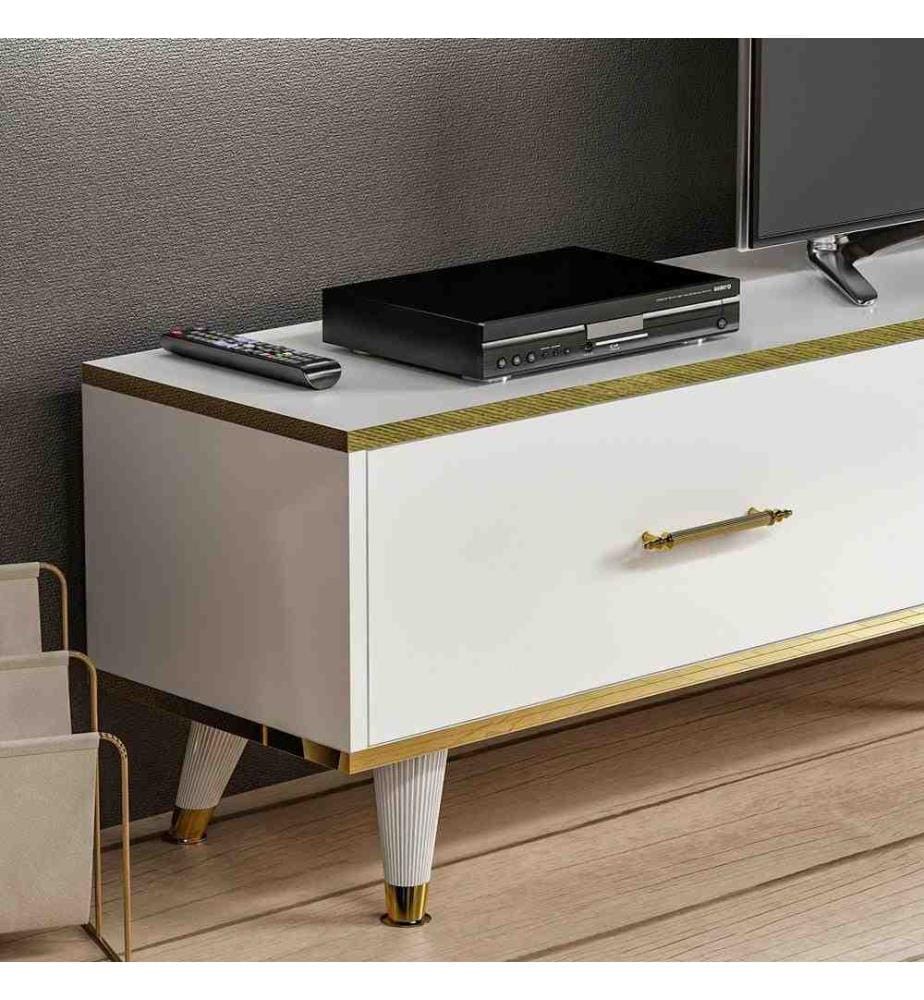 Meuble TV, Or blanc, panneau de particules mélaminé