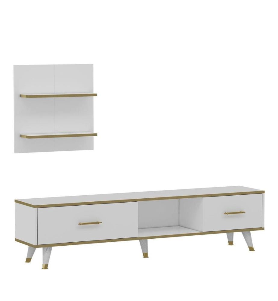 Meuble TV, Or blanc, panneau de particules mélaminé
