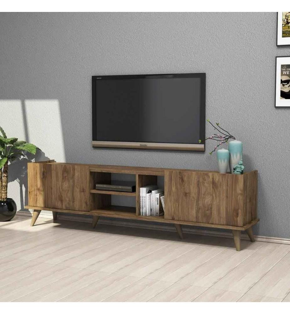 Meuble TV, noyer, panneau de particules mélaminé