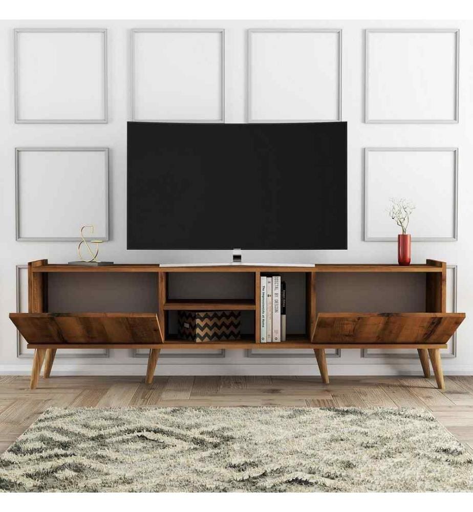 Meuble TV, noyer, panneau de particules mélaminé