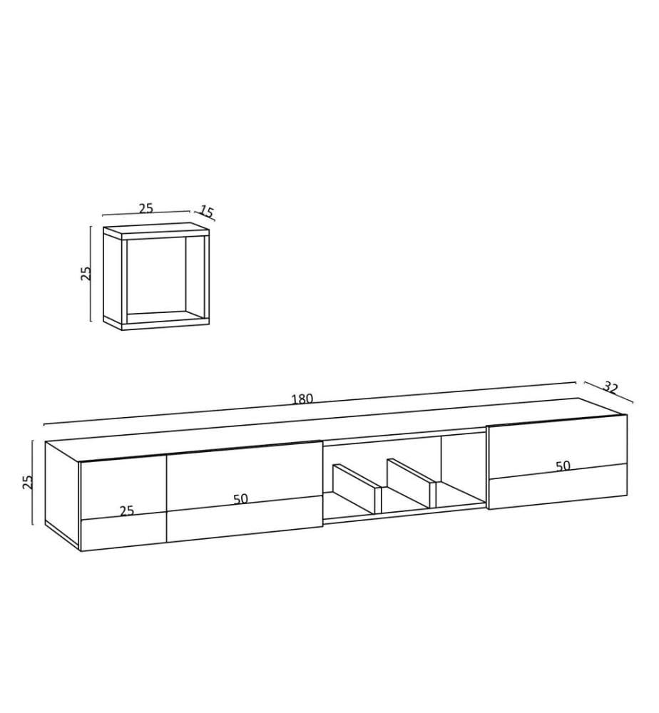 TV-Element, Eiche Saphir, melaminbeschichtete Spanplatte