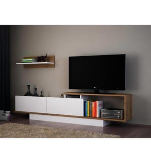 Meuble TV, noyer blanc, panneau de particules mélaminé