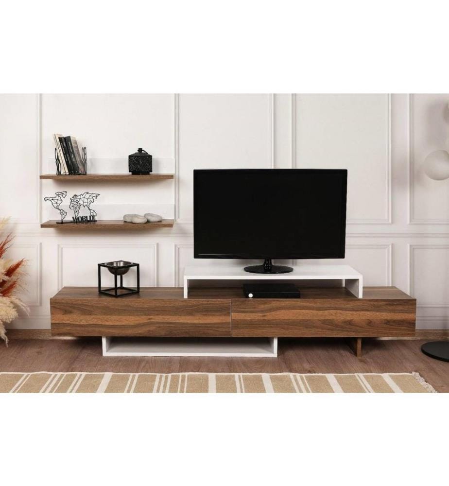 Meuble TV, teck blanc, panneau de particules mélaminé