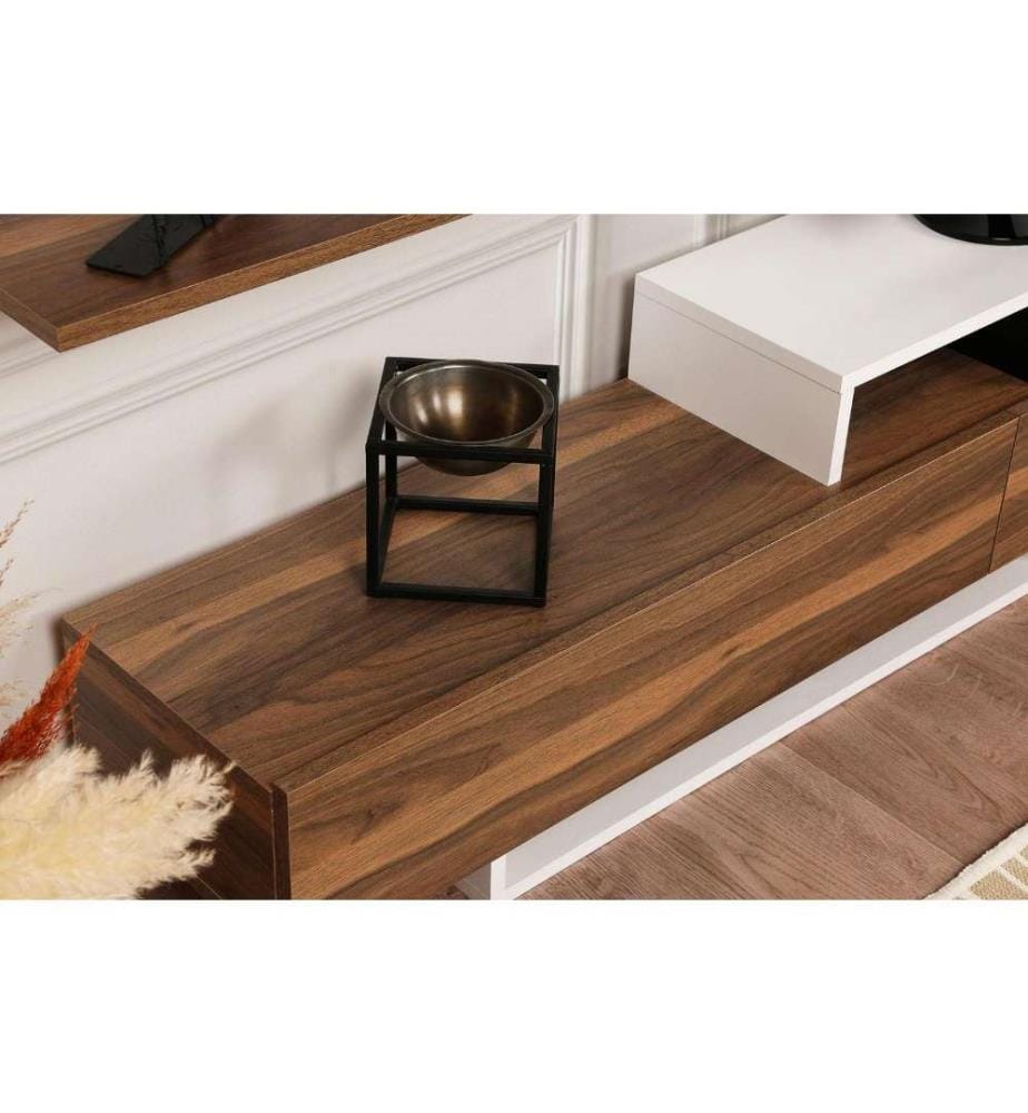 Meuble TV, teck blanc, panneau de particules mélaminé
