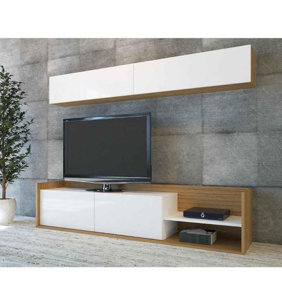 Meuble TV, teck blanc, panneau de particules mélaminé