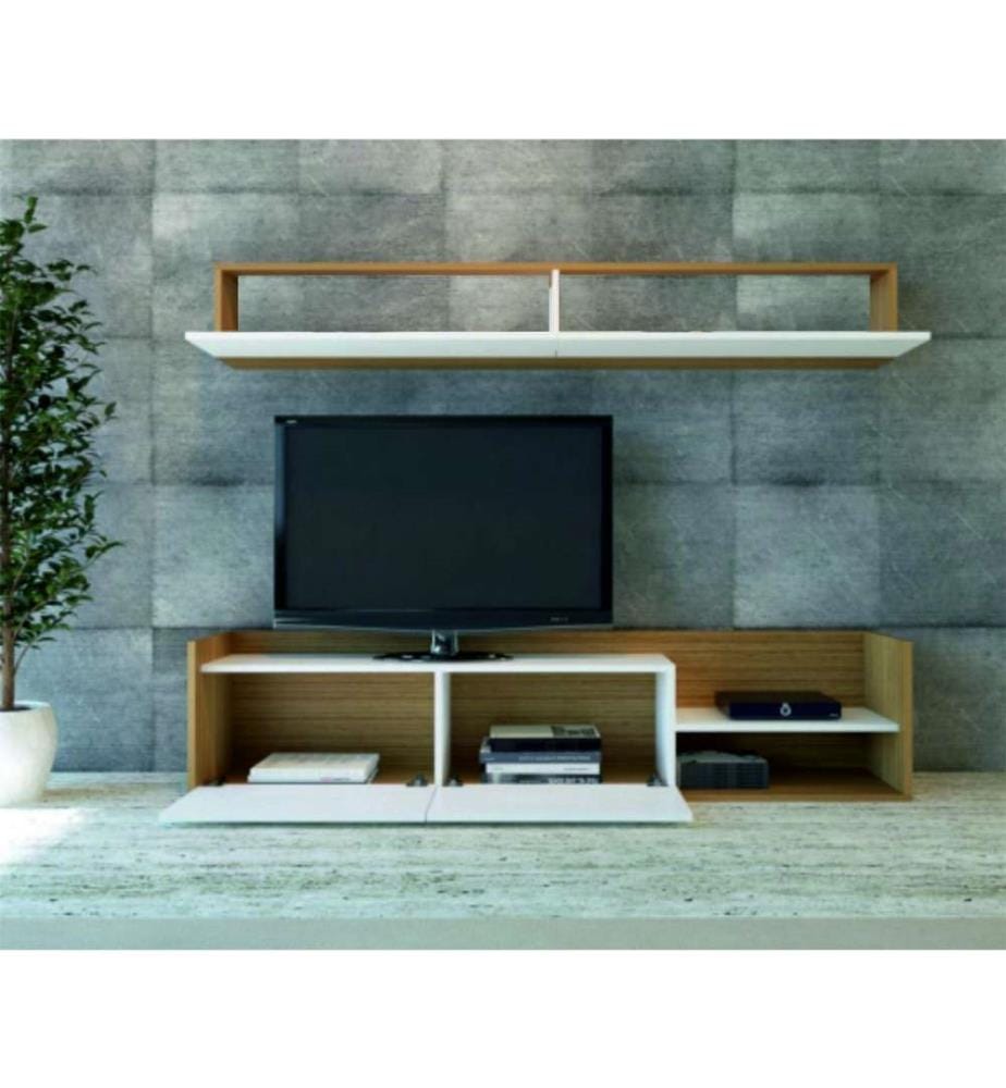 Meuble TV, teck blanc, panneau de particules mélaminé