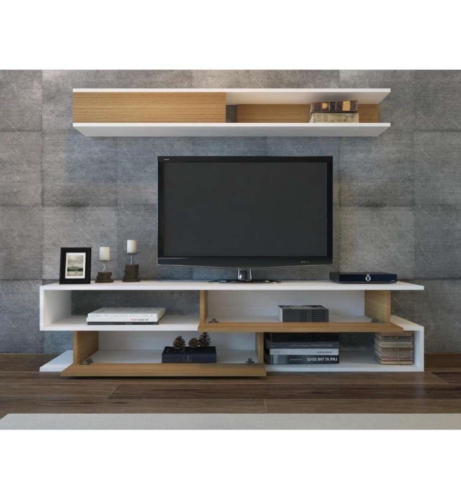 Meuble TV, teck blanc, panneau de particules mélaminé