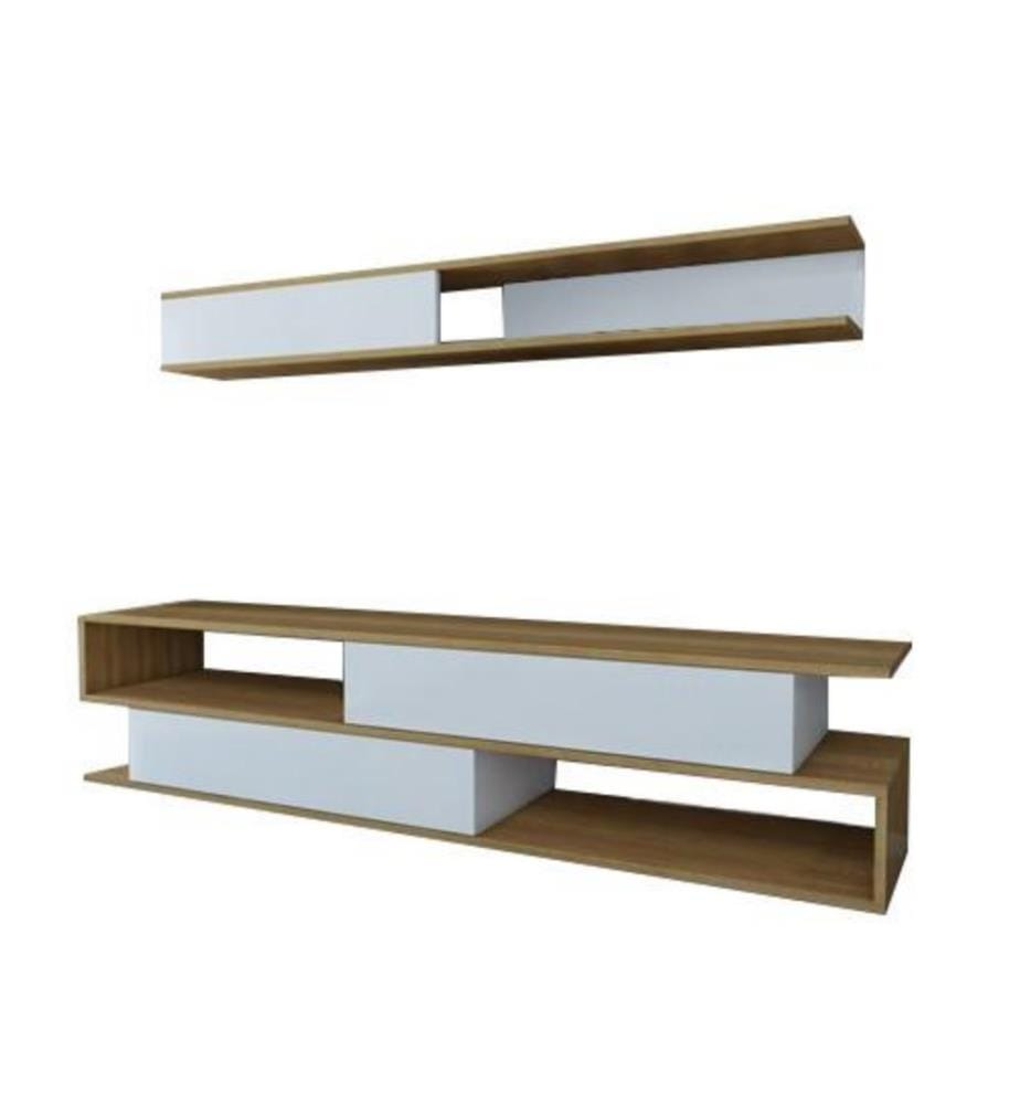 Meuble TV, teck blanc, panneau de particules mélaminé