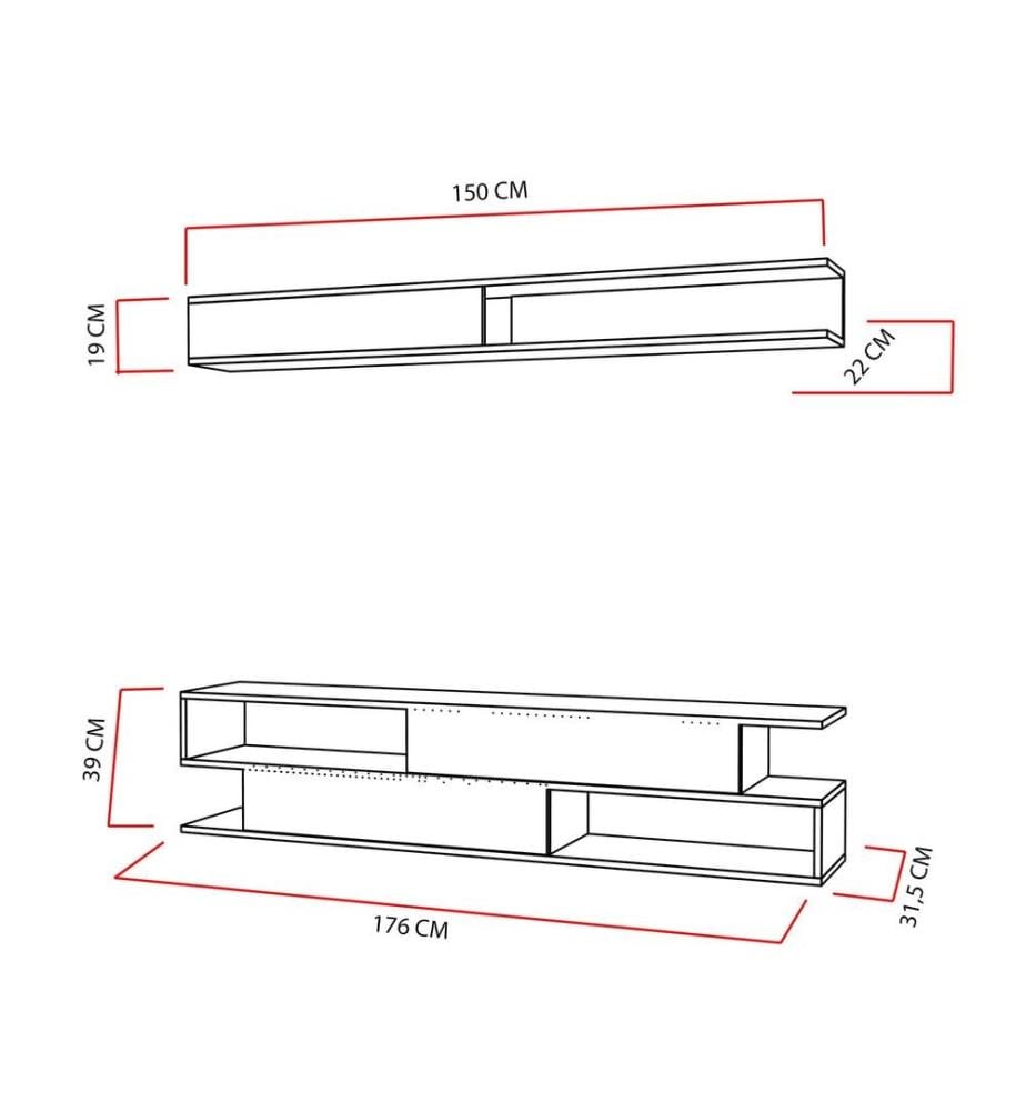Meuble TV, teck blanc, panneau de particules mélaminé