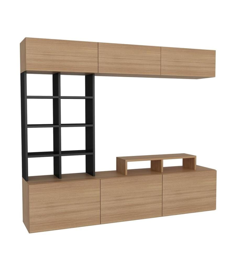 TV-Element, Teak Schwarz, Melaminbeschichtete Spanplatte
