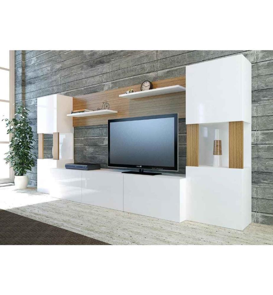 Meuble TV, teck blanc, panneau de particules mélaminé