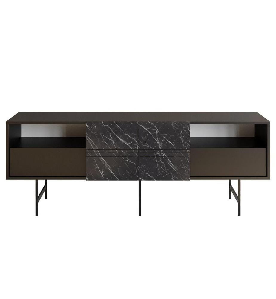 Porta TV, marmo nero, pannello di particelle rivestito in melamina