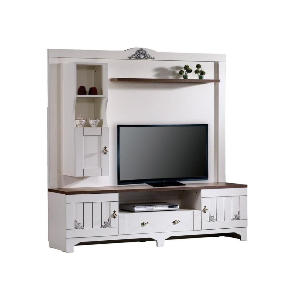 Meuble TV, Blanc Marron, Panneau de particules mélaminé
