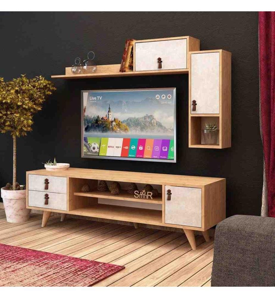 Meuble TV, Chêne blanc, Panneau de particules mélaminé
