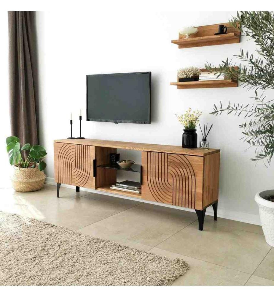 TV-Schrank, Eiche, Kiefer Massivholz, Metallrahmen