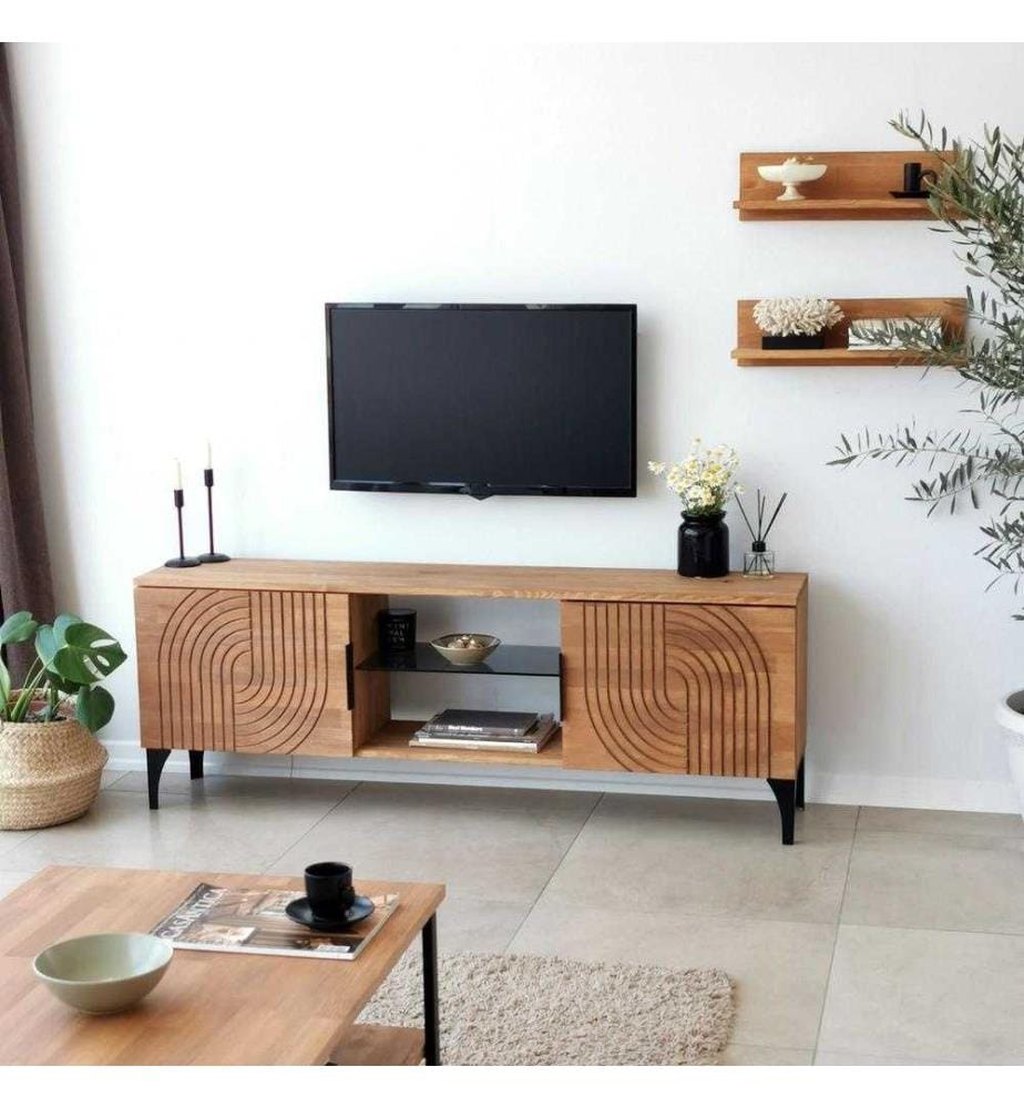 TV-Schrank, Eiche, Kiefer Massivholz, Metallrahmen