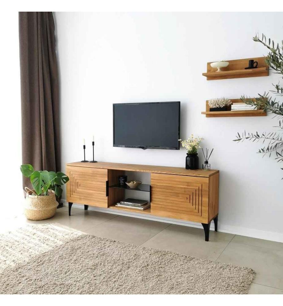 TV-Schrank, Eiche, Kiefer Massivholz, Metallrahmen