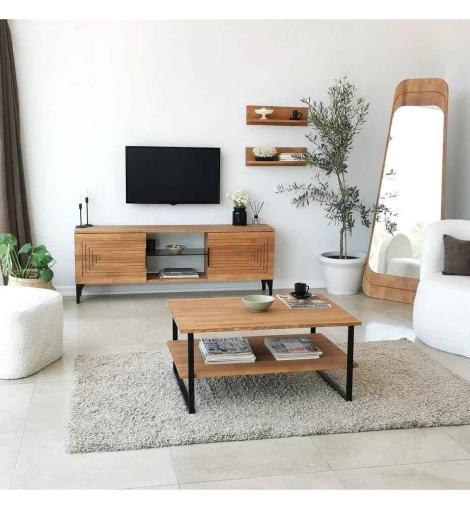 TV-Schrank, Eiche, Kiefer Massivholz, Metallrahmen