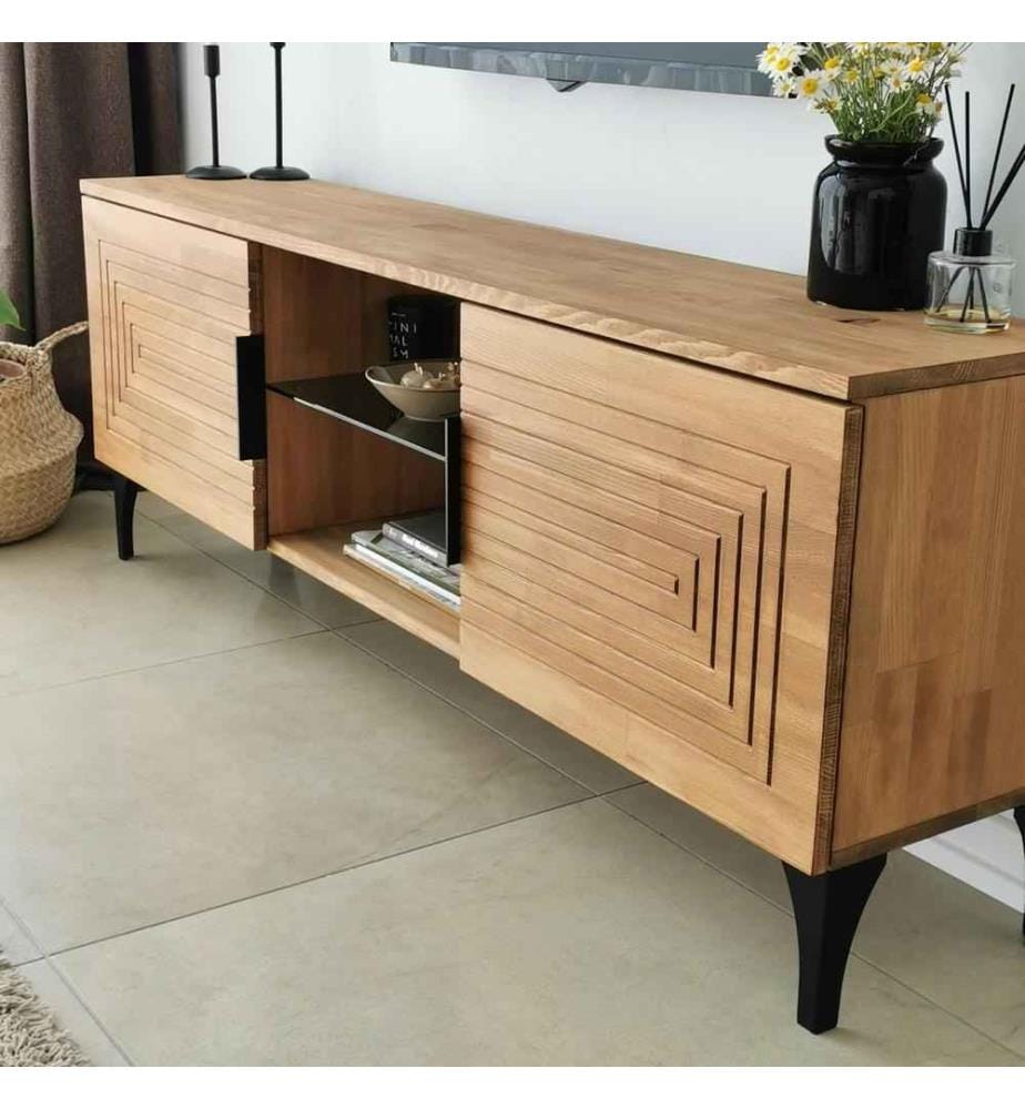 TV-Schrank, Eiche, Kiefer Massivholz, Metallrahmen