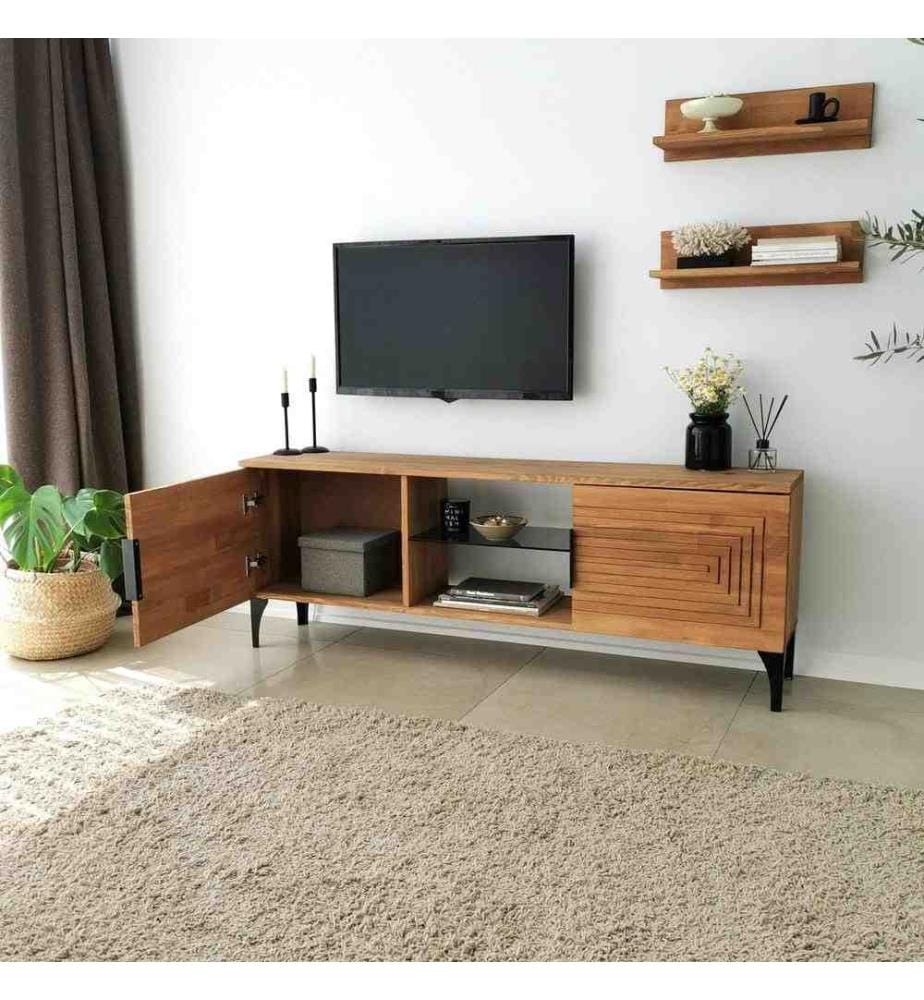 TV-Schrank, Eiche, Kiefer Massivholz, Metallrahmen