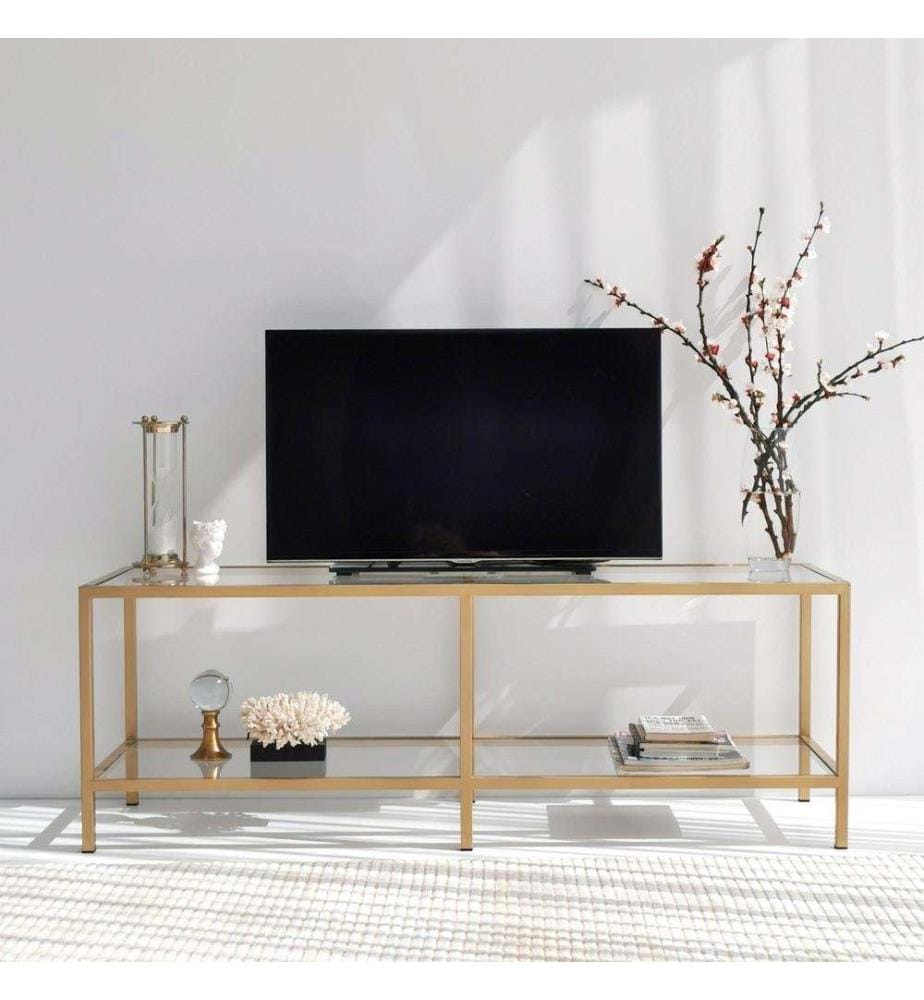 TV-Ständer, Gold, gehärtetes Glas