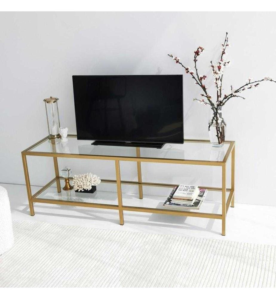 TV-Ständer, Gold, gehärtetes Glas