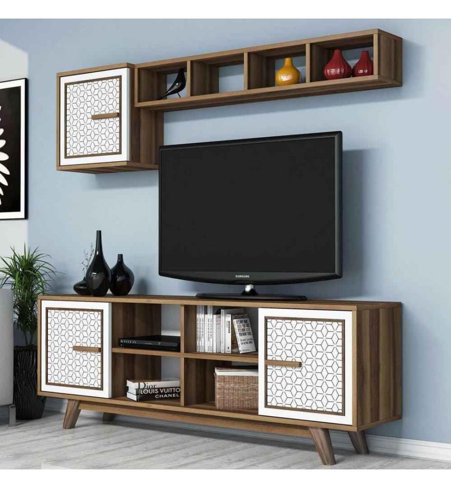 TV-Element, Nussbaum weiss, Melaminbeschichtete Spanplatte