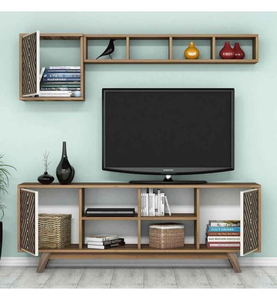 TV-Element, Nussbaum creme, Melaminbeschichtete Spanplatte