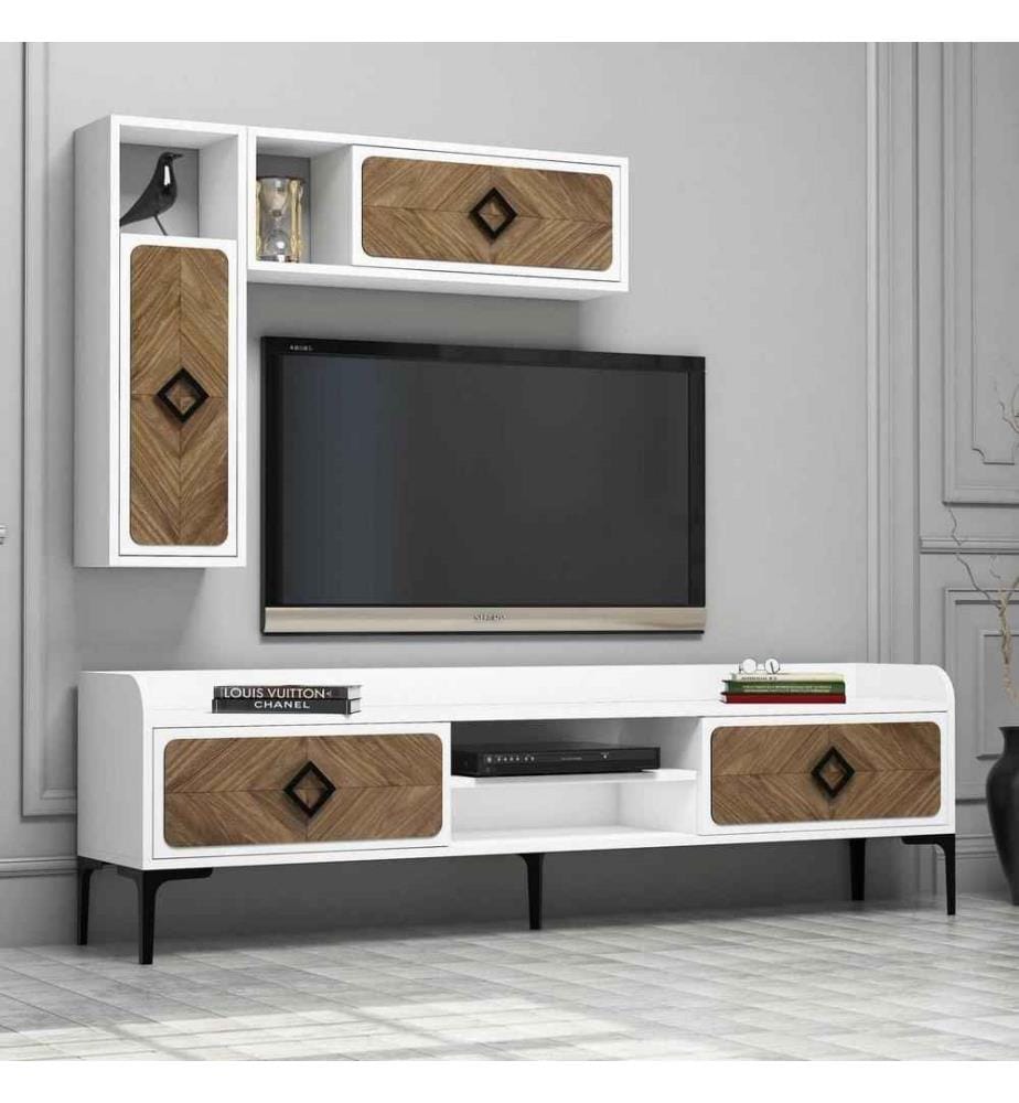 Meuble TV, noyer blanc, panneau de particules mélaminé