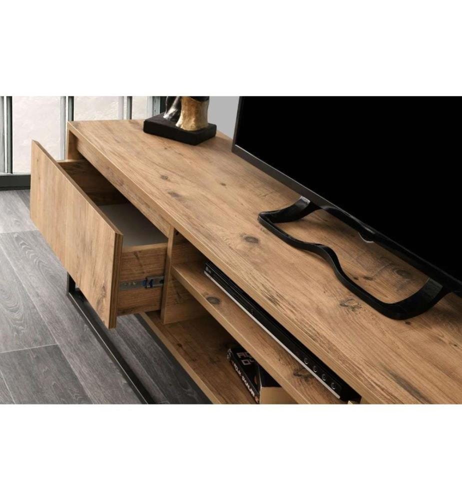 Meuble TV, pin noir, panneau de particules mélaminé