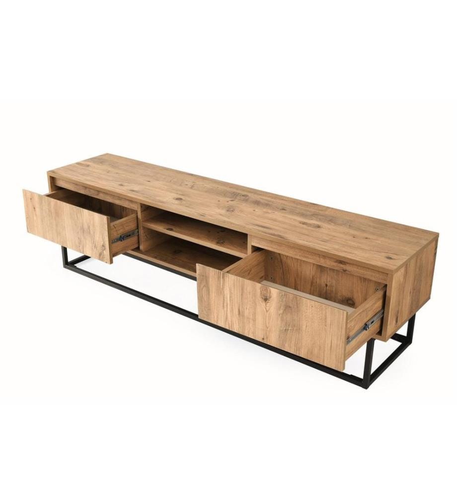 Meuble TV, pin noir, panneau de particules mélaminé