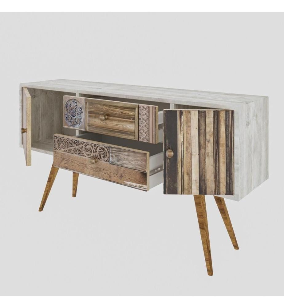 Porta TV, Noce bianco, pannello di particelle rivestito in melamina