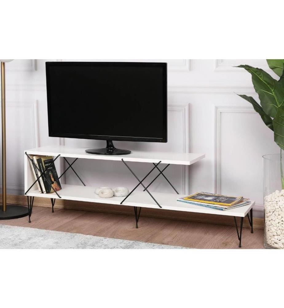 Meuble TV, blanc, panneau de particules mélaminé