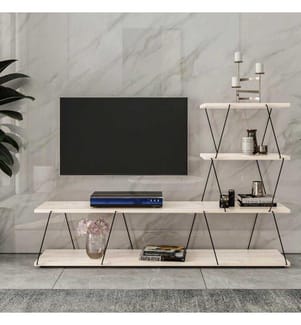 Meuble TV, blanc, panneau de particules mélaminé