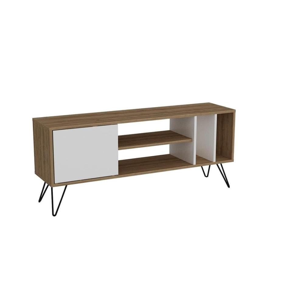 Meuble TV, Noyer Noir Blanc, Panneau de particules mélaminé