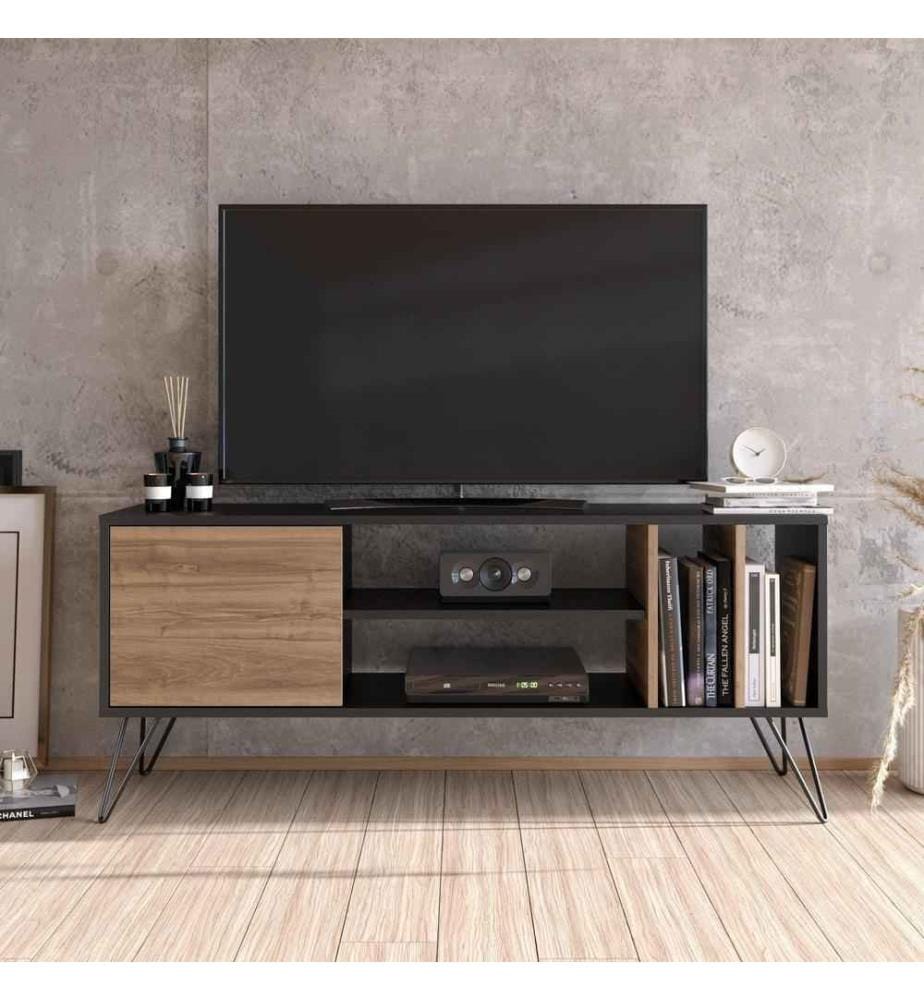Meuble TV, Noyer Noir, Panneau de particules mélaminé