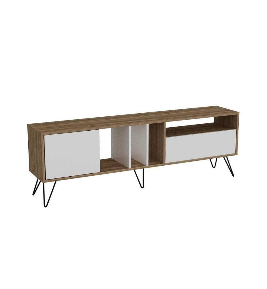 Meuble TV, Noyer Noir Blanc, Panneau de particules mélaminé