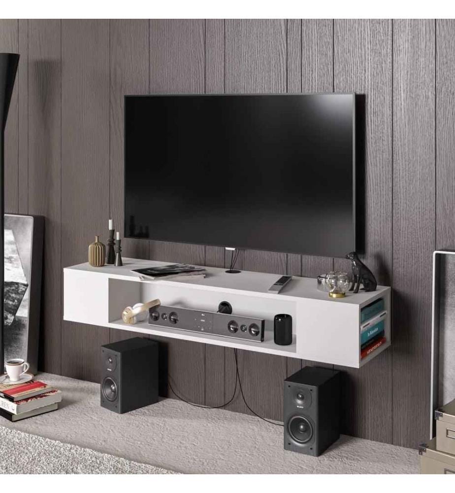 Meuble TV, blanc, panneau de particules mélaminé
